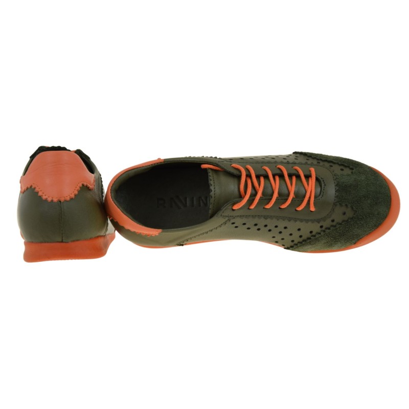Półbuty damskie skórzane oliwkowe sneakersy RAVINI 1608 z perforacją (4).jpg