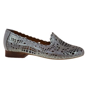 Eleganckie baleriny damskie skórzane srebrne ażurowe MODO 944 904