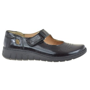 Półbuty damskie skórzane czarne lakierowane barefoot na rzep HELIOS 475