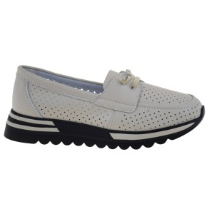 Beżowe mokasyny damskie skórzane ażurowe na platformie S.BARSKI LR61-7066