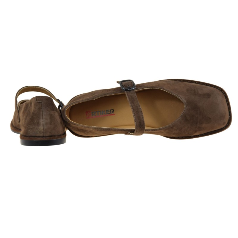 Brązowe baleriny damskie skórzane zamszowe ARTIKER 58C1451 z kwadratowym noskiem (4).jpg
