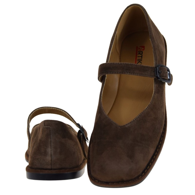 Brązowe baleriny damskie skórzane zamszowe ARTIKER 58C1451 z kwadratowym noskiem (5).jpg