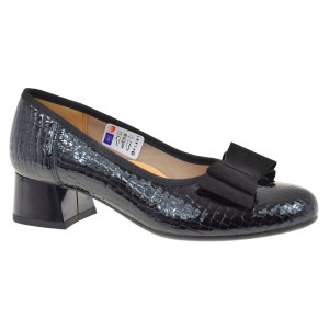 Czółenka damskie skórzane czarne lakierowane na słupku GALANT 4011