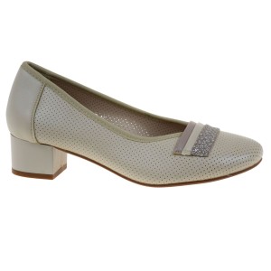 Eleganckie czółenka damskie beżowe ażurowe na słupku POTOCKI 26-12792BG