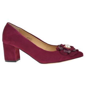 Bordowe czółenka damskie skórzane na słupku w szpic - EKSBUT 7401