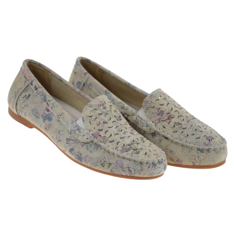 Beżowe mokasyny damskie skórzane S.BARSKI LR61-7026 loafersy z kwiatowym wzorem (2).jpg