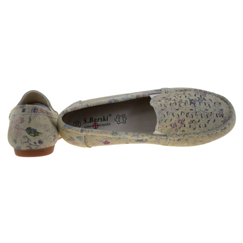 Beżowe mokasyny damskie skórzane S.BARSKI LR61-7026 loafersy z kwiatowym wzorem (4).jpg