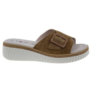 Klapki damskie skórzane na koturnie brązowe eleganckie S.BARSKI LR61-7002