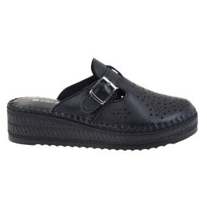 Klapki damskie skórzane czarne na koturnie wygodne VACARRO 0162