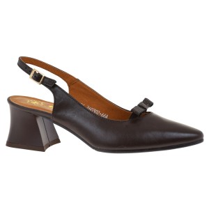 Brązowe czółenka damskie slingback skórzane na słupku – GÓRAL 2186