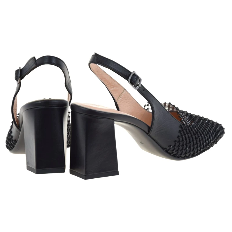 Czarne czółenka damskie slingback skórzane na słupku z siatką i cyrkoniami VACARRO 94 7836 (3).jpg