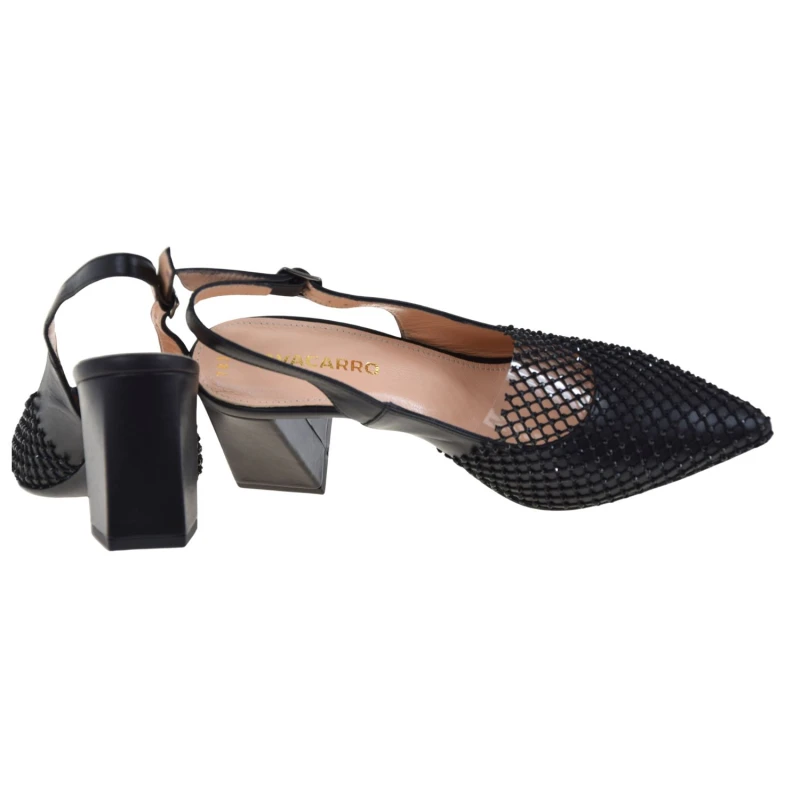 Czarne czółenka damskie slingback skórzane na słupku z siatką i cyrkoniami VACARRO 94 7836 (4).jpg
