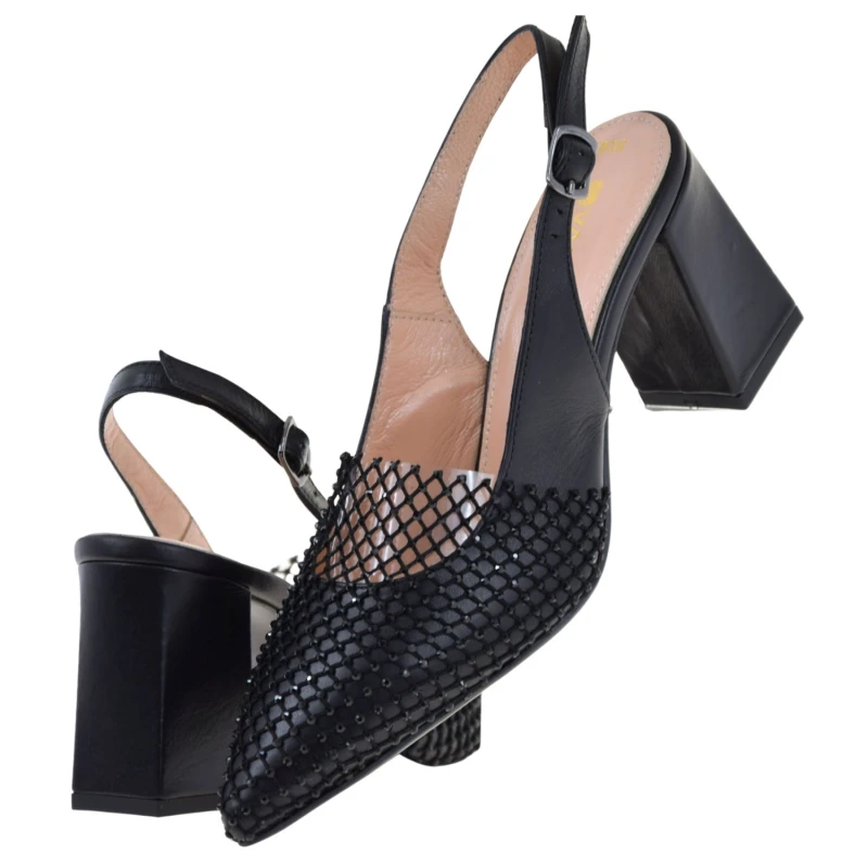 Czarne czółenka damskie slingback skórzane na słupku z siatką i cyrkoniami VACARRO 94 7836 (5).jpg