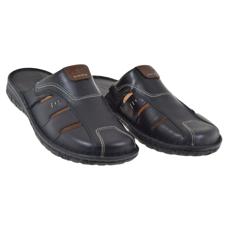 Czarne klapki męskie skórzane wsuwane na płaskiej podeszwie LEMI 601 (2).jpg