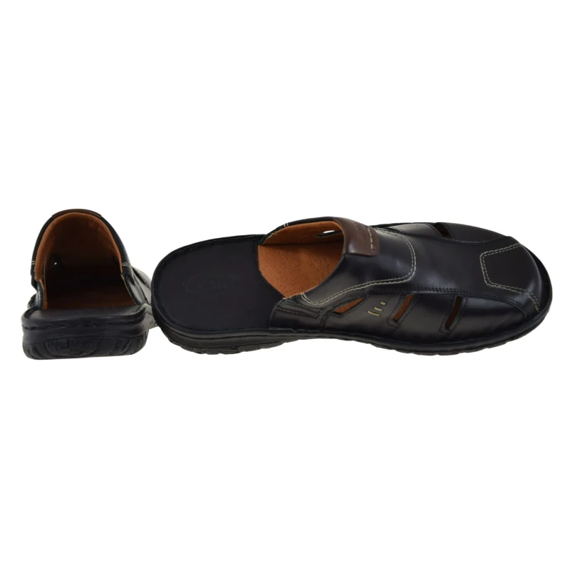 Czarne klapki męskie skórzane wsuwane na płaskiej podeszwie LEMI 601 (4).jpg