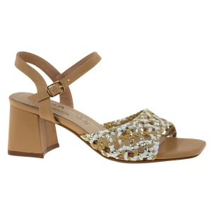Sandały damskie eleganckie plecione na słupku beżowo-złote S.BARSKI SR61-0101