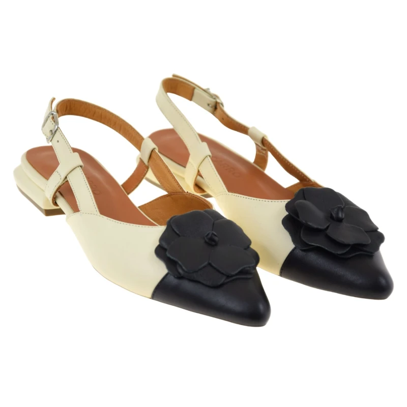 Beżowo-czarne czółenka slingback damskie VACARRO 269-010 z kwiatem 3D (2).jpg