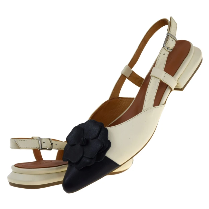 Beżowo-czarne czółenka slingback damskie VACARRO 269-010 z kwiatem 3D (5).jpg