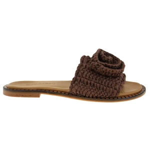 Klapki damskie brązowe wygodne eleganckie z kwiatem 3D VACARRO 38 11