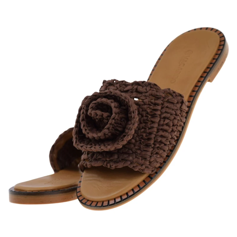 brązowe klapki damskie VACARRO 38 11 z kwiatem 3D eleganckie wsuwane na lato (5).jpg