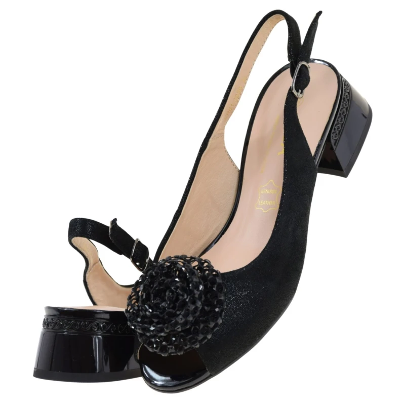 Eleganckie sandały damskie czarne skórzane S.BARSKI CR61-3030 z kwiatem (5).jpg