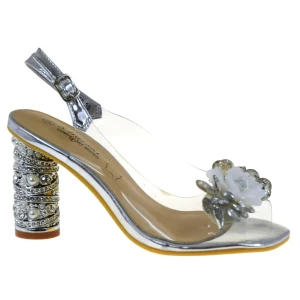 Eleganckie srebrne sandały damskie transparentne na słupku S.BARSKI KV61-6050