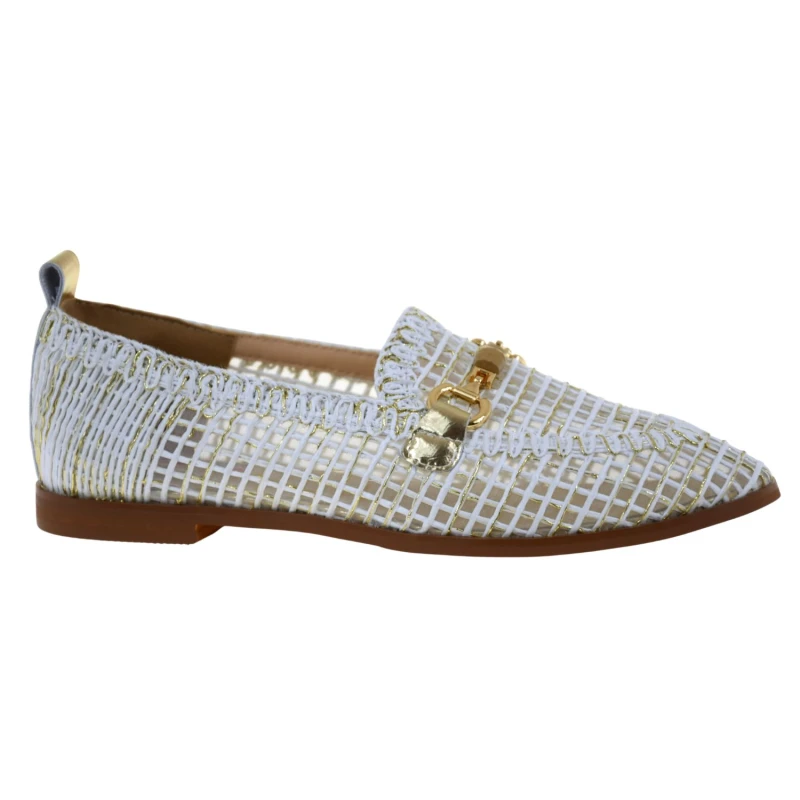 Eleganckie mokasyny damskie białe ze złotą ozdobą, wygodne buty na co dzień (1).jpg