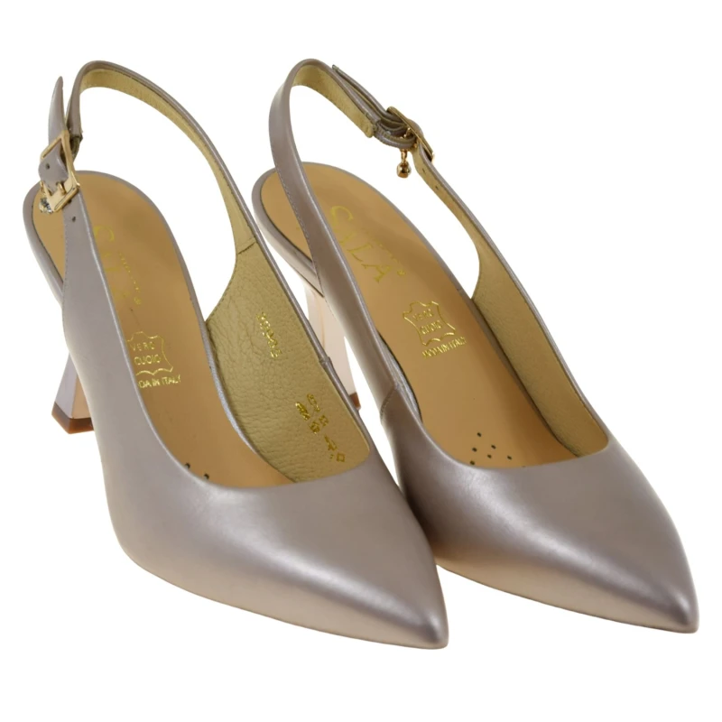 Eleganckie czółenka damskie slingback SALA 20905 złoto-miedziane skórzane na słupku (2).jpg
