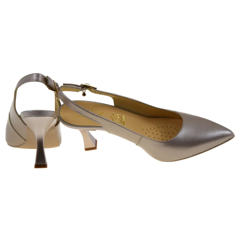 Eleganckie czółenka damskie slingback SALA 20905 złoto-miedziane skórzane na słupku (4).jpg