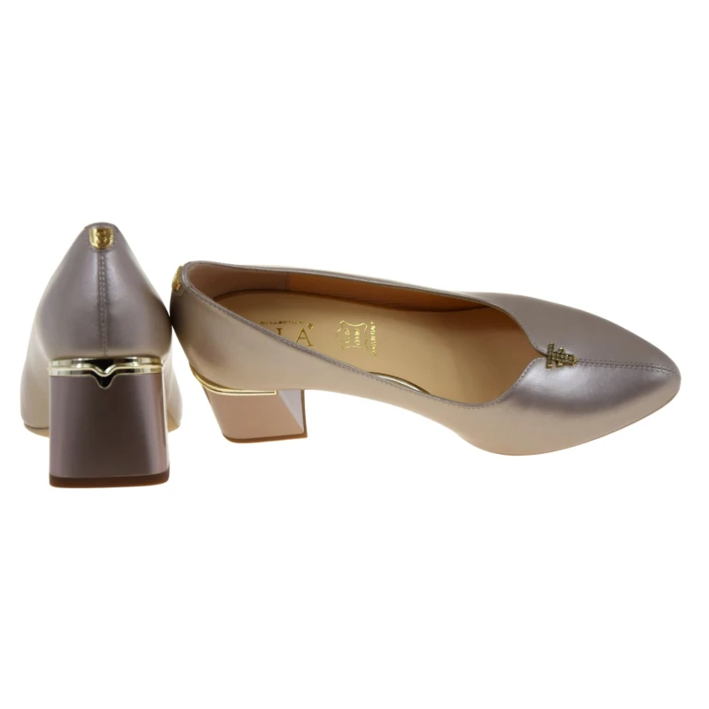 Eleganckie czółenka damskie skórzane SALA 20919 złoto-miedziane na słupku 6 cm (4).jpg