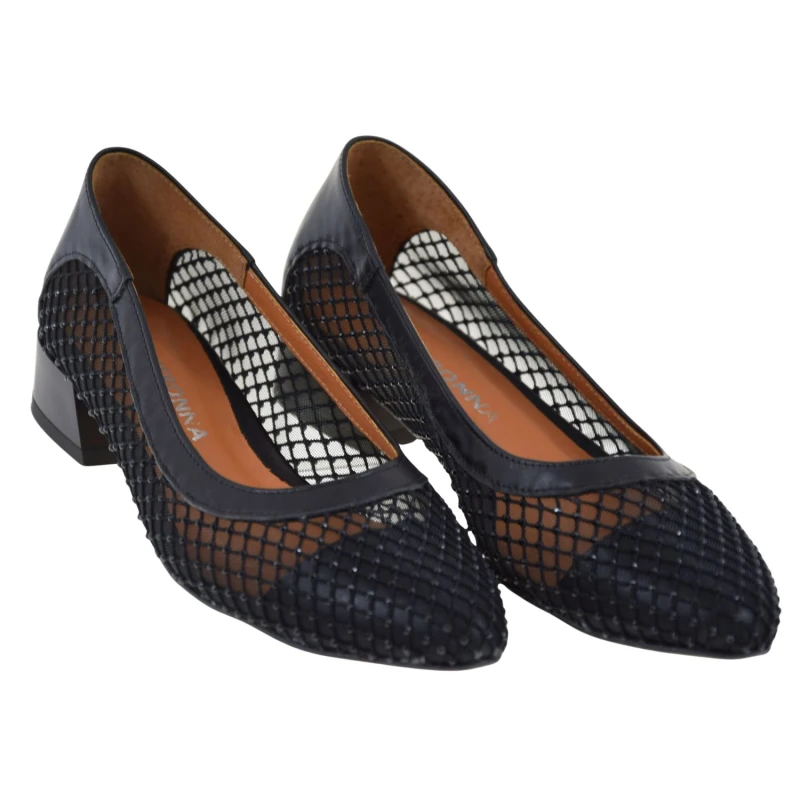 Czarne baleriny damskie VERONNA 2006 ze skóry naturalnej i siatki z dżetami (2).jpg