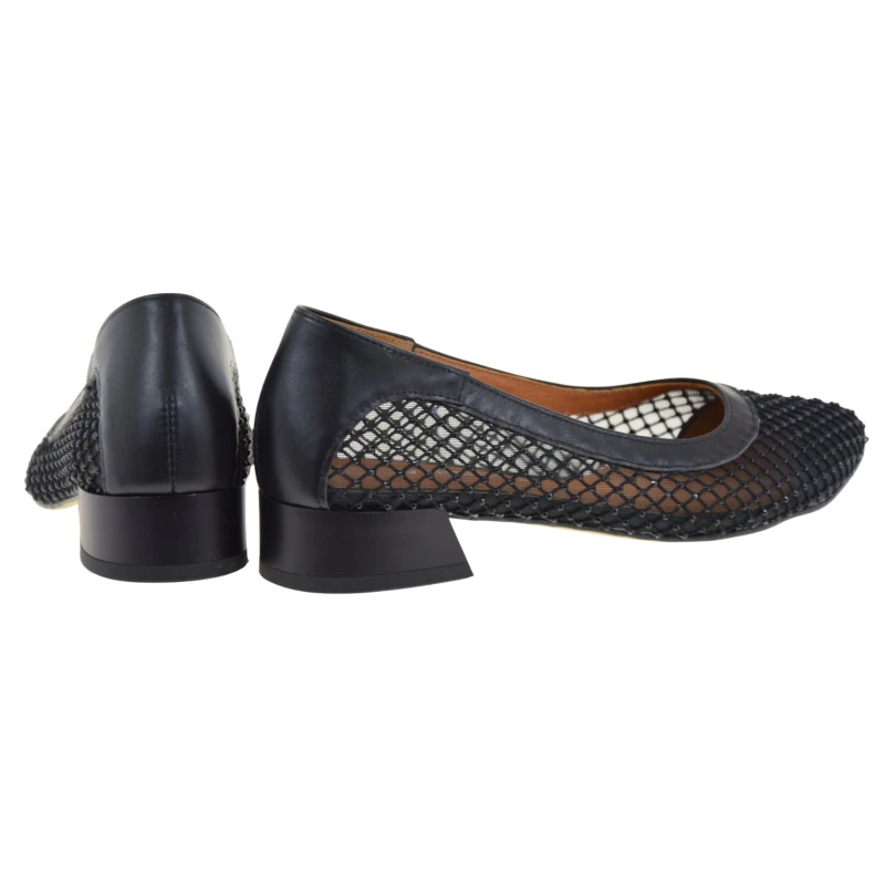 Czarne baleriny damskie VERONNA 2006 ze skóry naturalnej i siatki z dżetami (3).jpg
