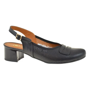 Eleganckie czółenka damskie skórzane odkryta pięta czarne GÓRAL 2000
