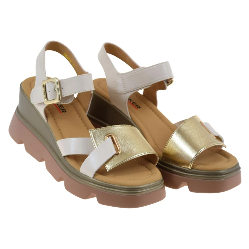 Eleganckie sandały damskie ARTIKER 58C0312 złote beżowe skórzane na koturnie (2).jpg