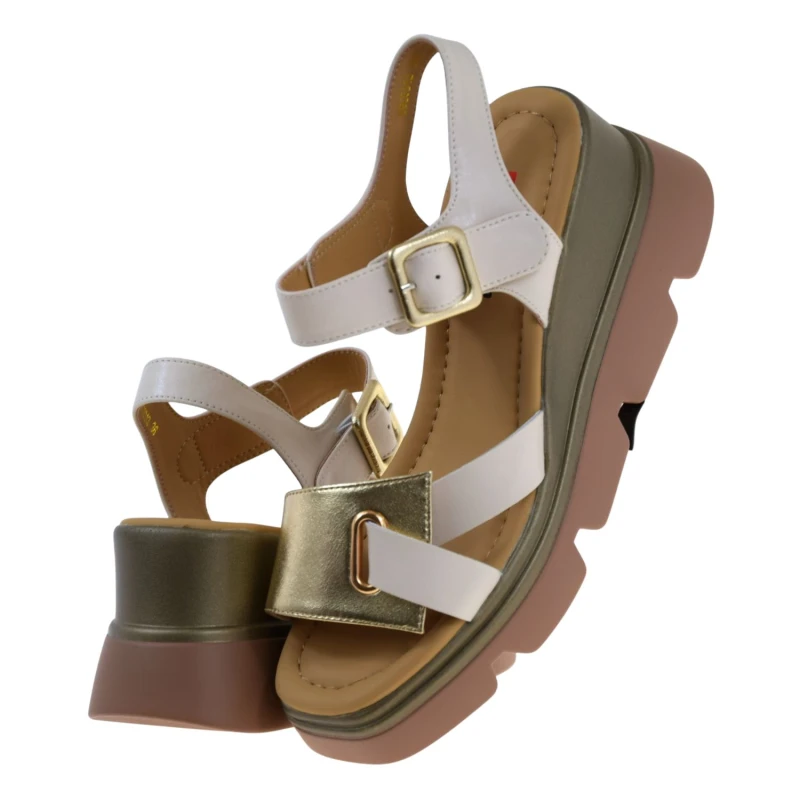 Eleganckie sandały damskie ARTIKER 58C0312 złote beżowe skórzane na koturnie (5).jpg