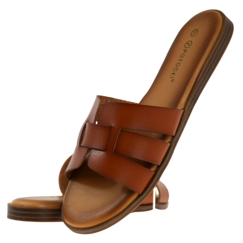 Brązowe klapki damskie POTOCKI lekkie modne klapki z odkrytymi palcami (5).jpg