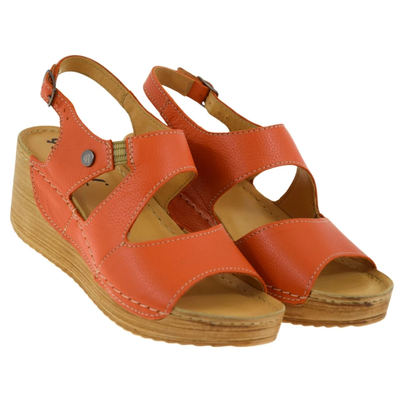 Pomarańczowe sandały damskie skórzane na koturnie AMULET 539 z odkrytymi palcami (2).jpg