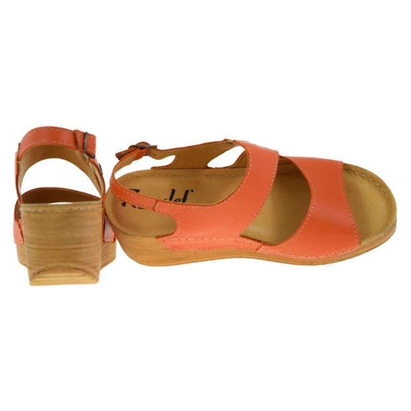 Pomarańczowe sandały damskie skórzane na koturnie AMULET 539 z odkrytymi palcami (4).jpg