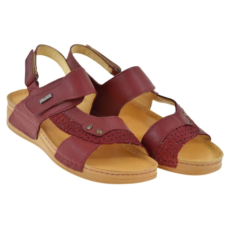 Sandały damskie skórzane bordowe na koturnie AMULET 399 z odkrytymi palcami (2).jpg