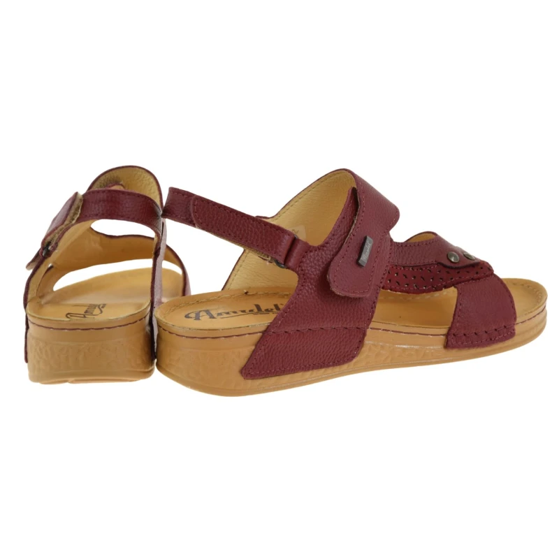 Sandały damskie skórzane bordowe na koturnie AMULET 399 z odkrytymi palcami (3).jpg