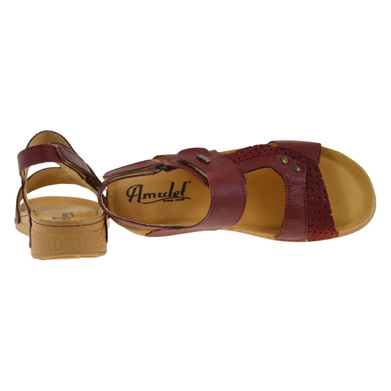 Sandały damskie skórzane bordowe na koturnie AMULET 399 z odkrytymi palcami (4).jpg