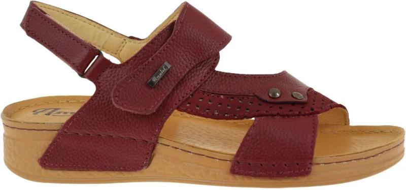 Wygodne bordowe sandały damskie ze skóry naturalnej na rzepy AMULET 399 na lato (1).jpg