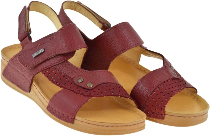 Wygodne bordowe sandały damskie ze skóry naturalnej na rzepy AMULET 399 na lato (2).jpg