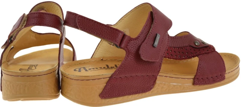 Wygodne bordowe sandały damskie ze skóry naturalnej na rzepy AMULET 399 na lato (3).jpg