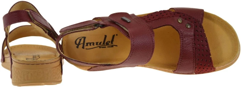 Wygodne bordowe sandały damskie ze skóry naturalnej na rzepy AMULET 399 na lato (4).jpg