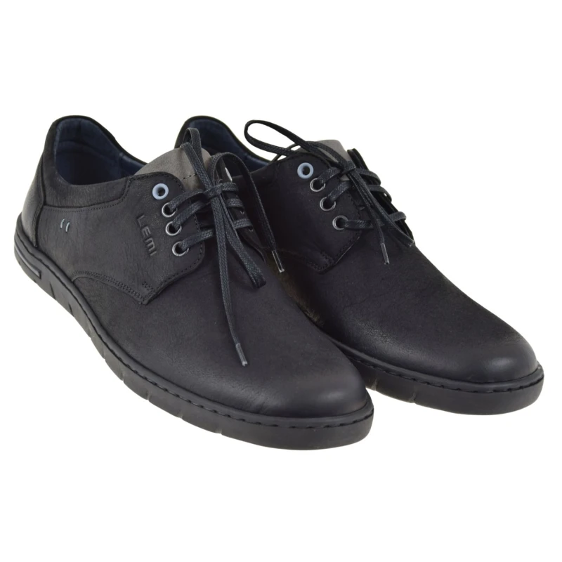 Czarne półbuty męskie skórzane nubukowe LEMI 940 casual sznurowane (2).jpg