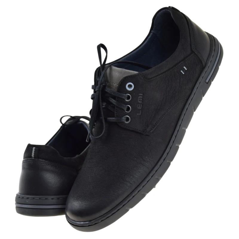 Czarne półbuty męskie skórzane nubukowe LEMI 940 casual sznurowane (5).jpg