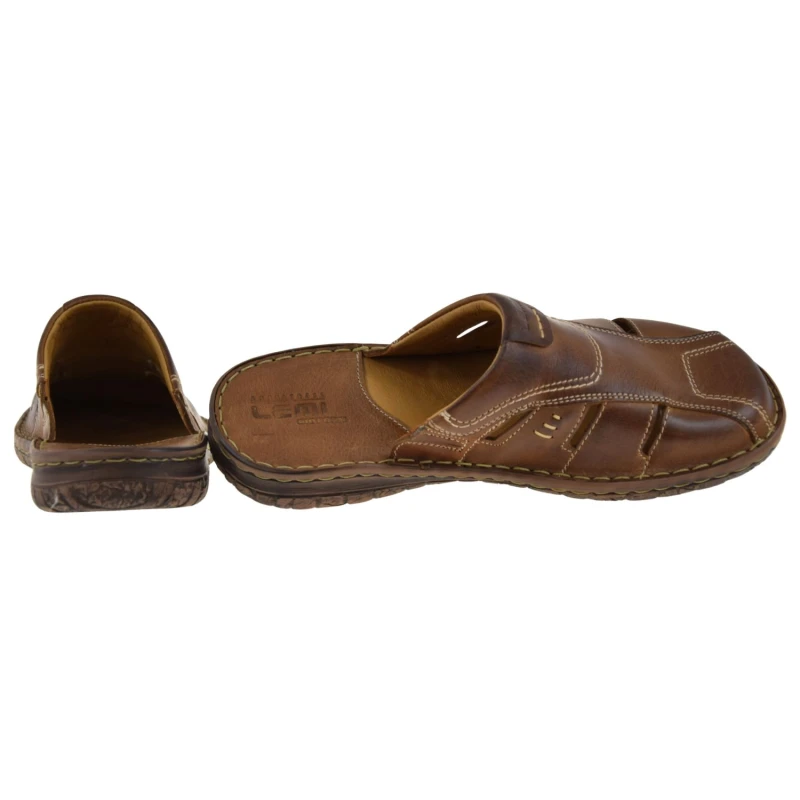 Brązowe klapki męskie ze skóry naturalnej LEMI 601 ażurowe na lato (4).jpg