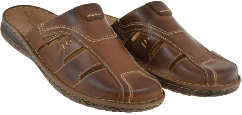 Męskie klapki skórzane brązowe LEMI 601 wsuwane na płaskiej podeszwie (2).jpg