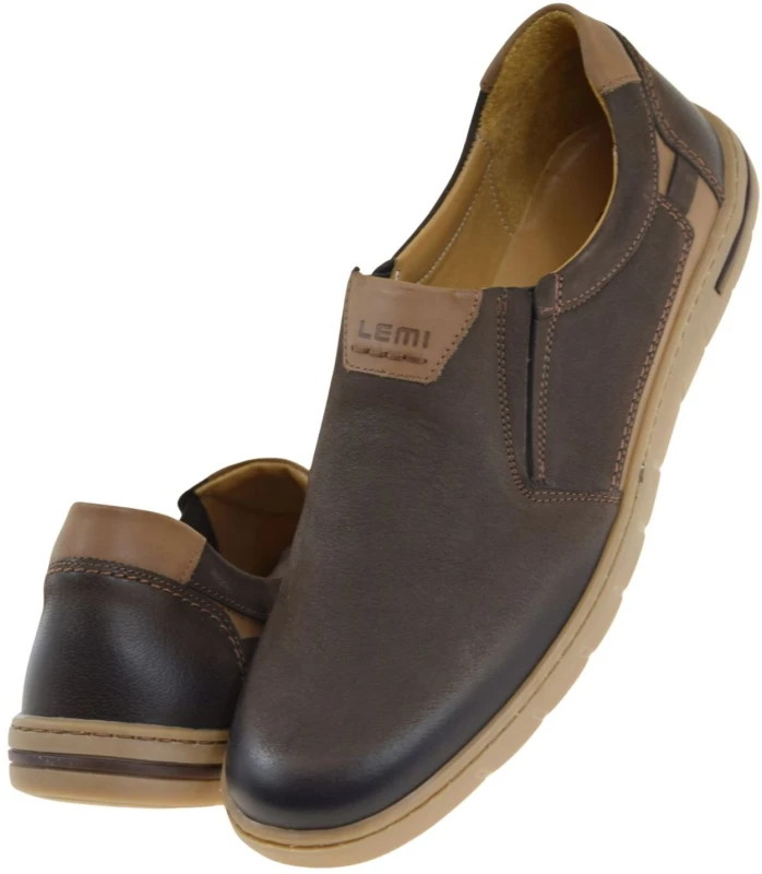Mokasyny męskie skórzane brązowe LEMI 942 wsuwane półbuty z naturalnego nubuku (5).jpg